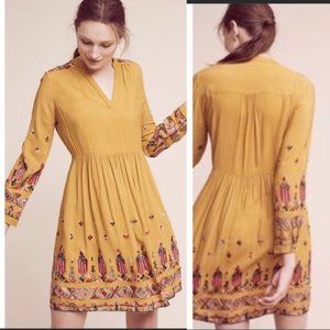 Anthropologie Floreat Yellow Embroidered Dress